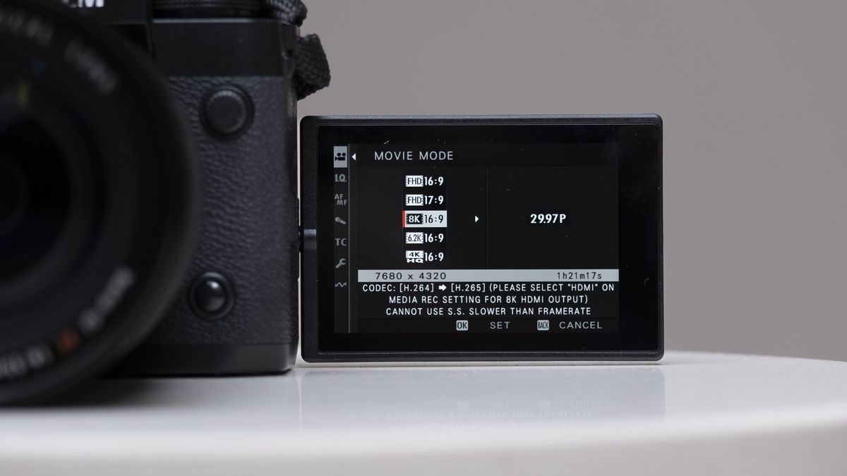 The Fujifilm X-H2 camera setting on a white table