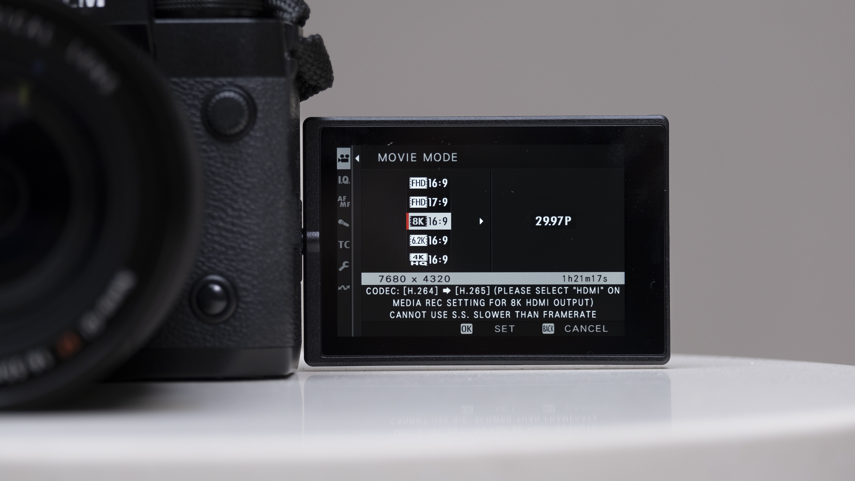 The Fujifilm X-H2 camera setting on a white table