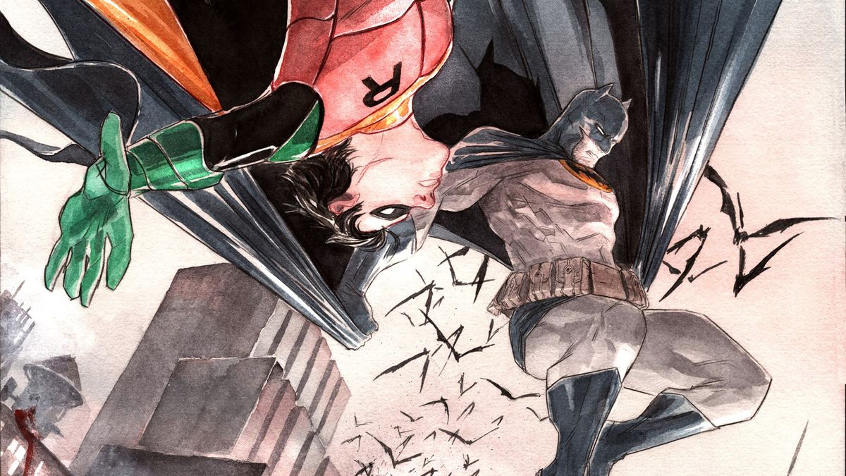 Batman and the Jason Todd Robin leap into action.