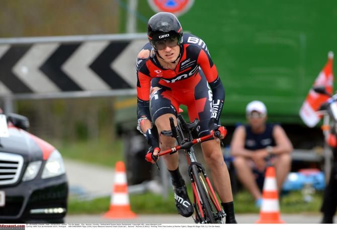 Tejay van Garderen (BMC) with his torn kit after crashing