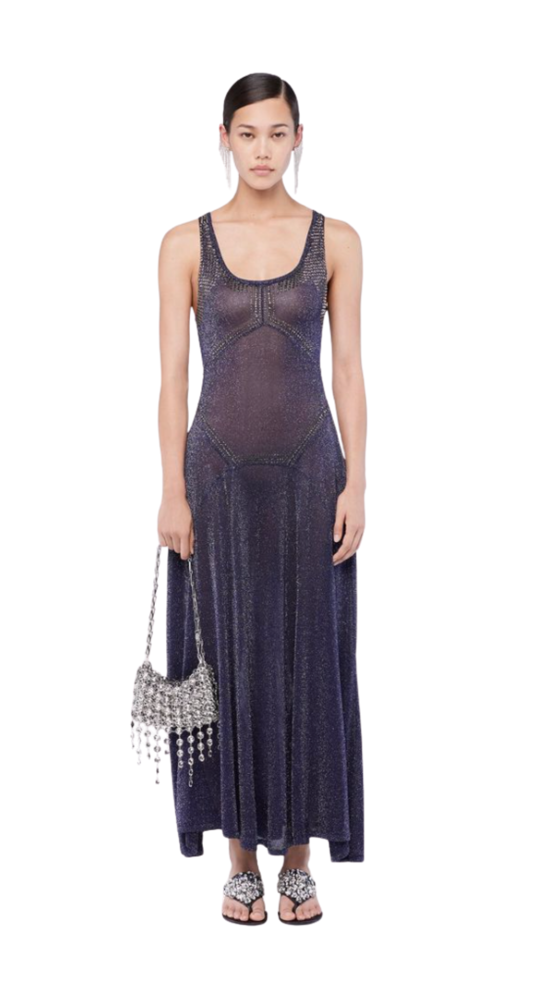 RABANNE, Flared Knit Dress With Hotfix Details