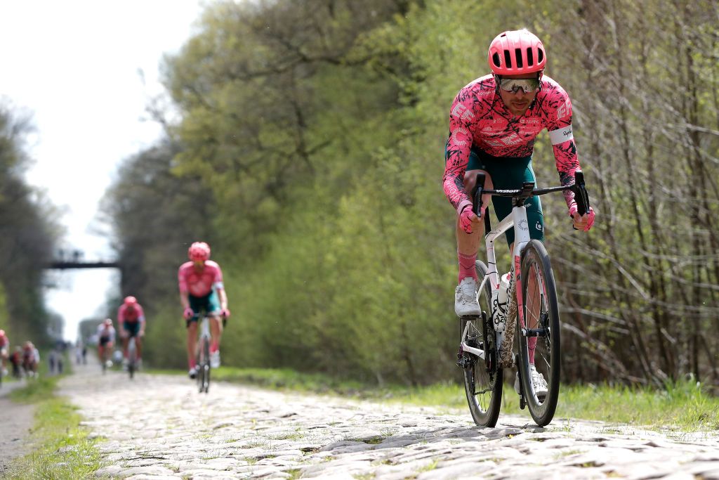 ROUBAIX FRANCE APRIL 14 Owain Doull of United Kingdom and Team EF Education Easypost trains at Troue dArenberg cobblestones sector during the 119th ParisRoubaix 2022 Training ParisRoubaix WorldTour on April 14 2022 in Roubaix France Photo by Bas CzerwinskiGetty Images