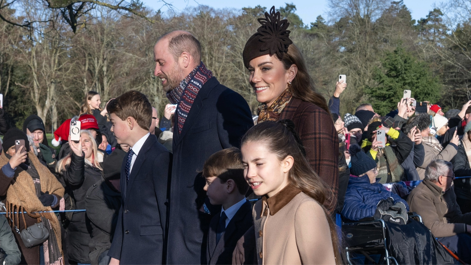 Prince William, Princess Kate, and Princess Charlotte 2025 Christmas walk