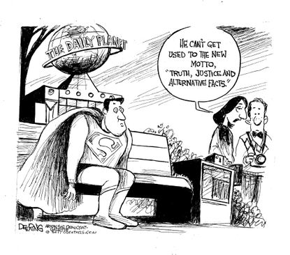 Political Cartoon U.S. Superman alternative facts