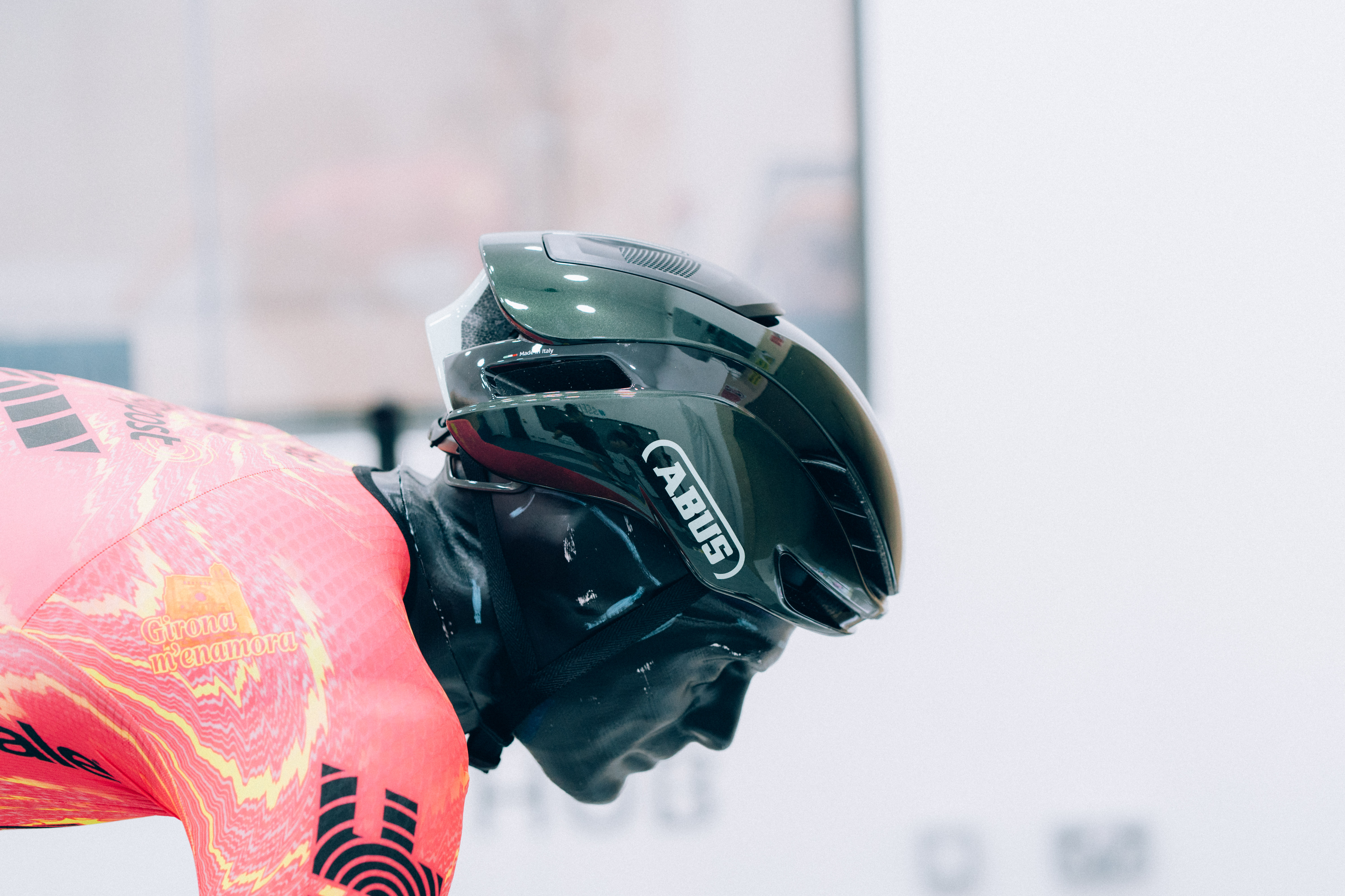 A close up of helmets being tested in the wind tunnel