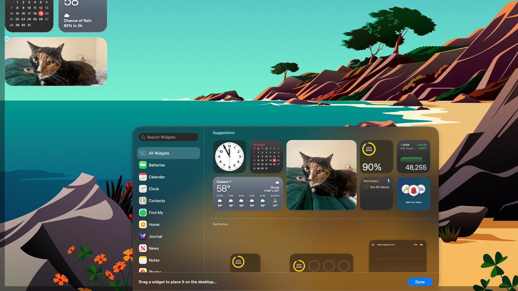 macOS Tahoe Widgets menu