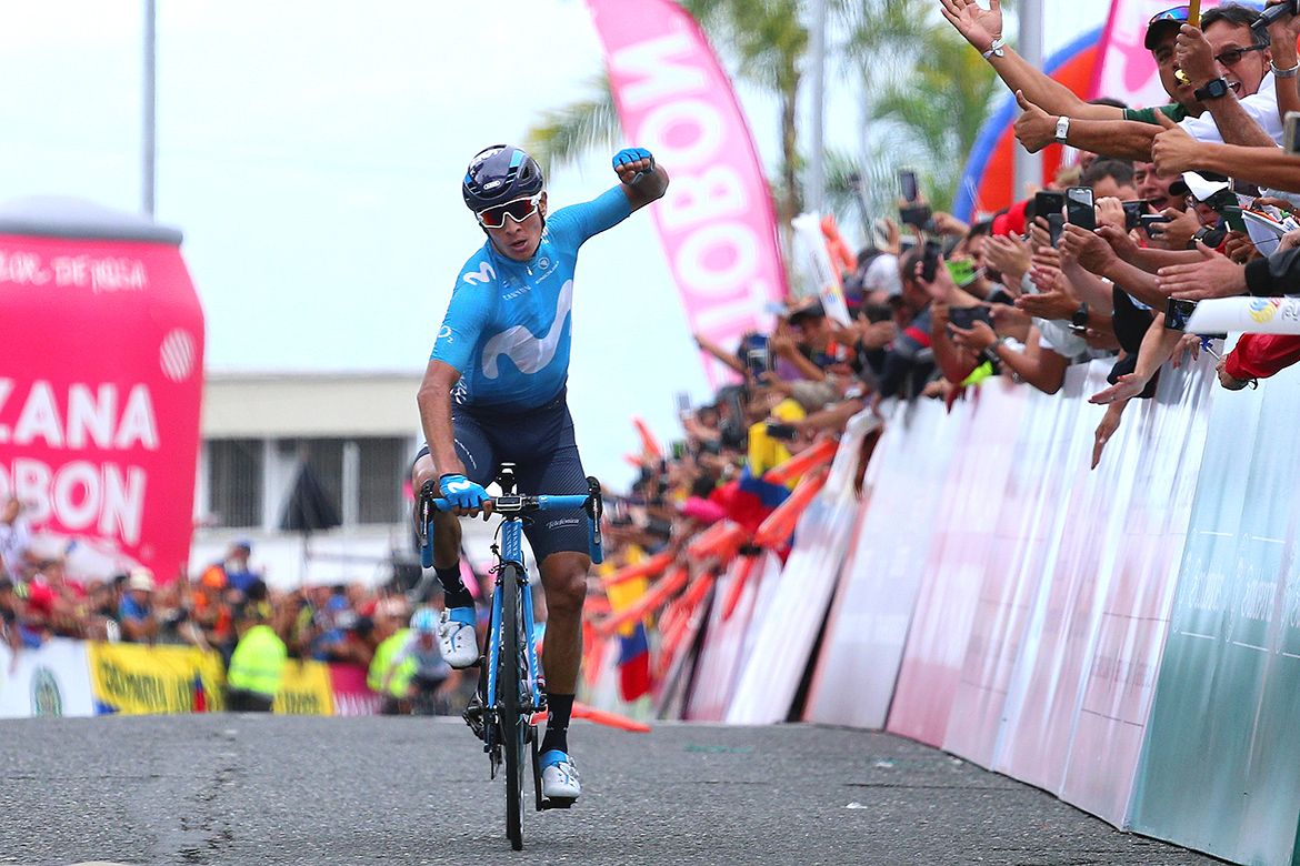 Dayer Quintana (Movistar) celebrates victory