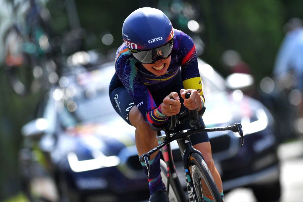 EDE NETHERLANDS AUGUST 24 Katarzyna Niewiadoma of Poland and Team Canyon SRAM Racing during the 23rd Simac Ladies Tour 2021 Prologue a 24km Individual Time Trial stage from Ede to Ede SLT2021 SimacDS UCIWWT on August 24 2021 in Ede Netherlands Photo by Luc ClaessenGetty Images