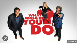 Promotional shot for "What Would You Do?" with host John Quinones and co-presenters Sara Haines and W. Kamau Bell