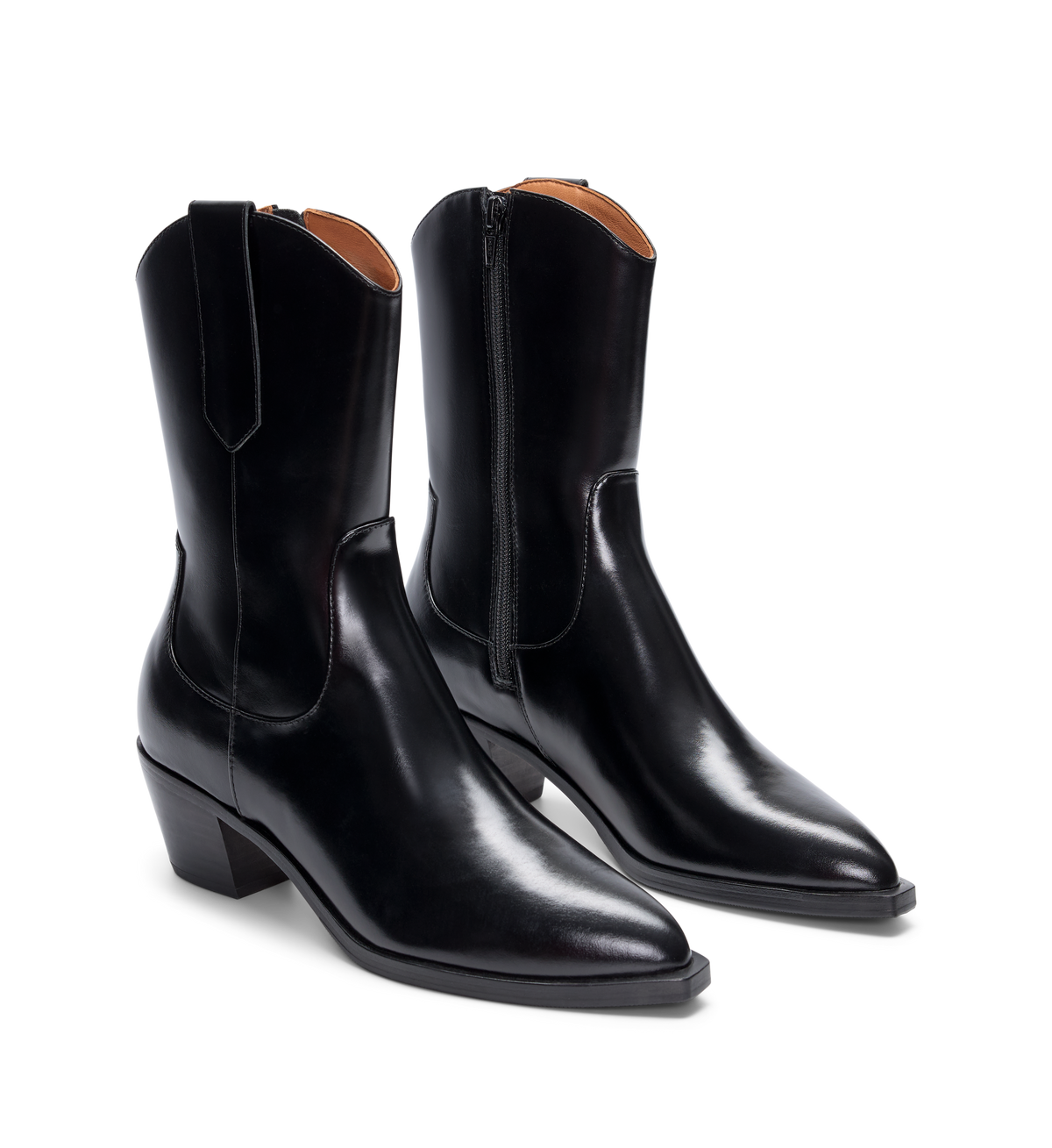 Bared Footwear, Strix Boxed Leather Heeled Boots in Black