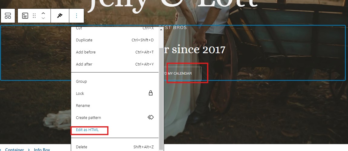 Screenshots of WordPress HTML editor