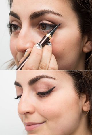 19. For a more precise angle of your winged liner, draw the flick toward your eye instead of away from it