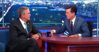 Stephen Colbert grills Jeb Bush on guns, Trump