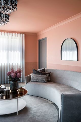 Pink and grey living room with retro style