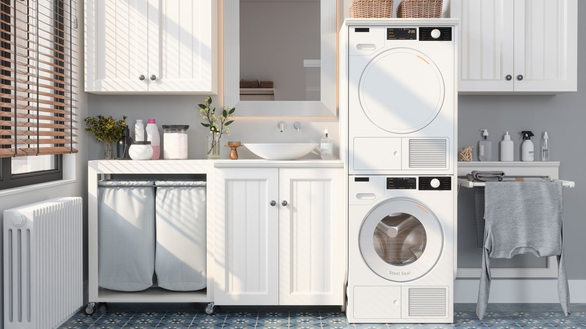 Laundry room with stacked washer dryer