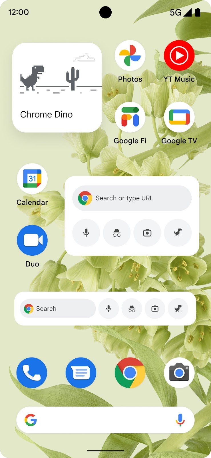 Screengrab of Android home screen with new Google Chrome widget.
