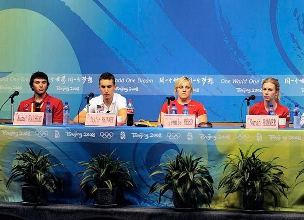 USA track cyclists hold a press conference.