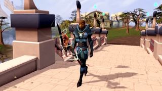 RuneScape 3 character walking on a bridge in blue robes