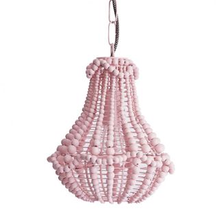 pink beaded chandelier with white background