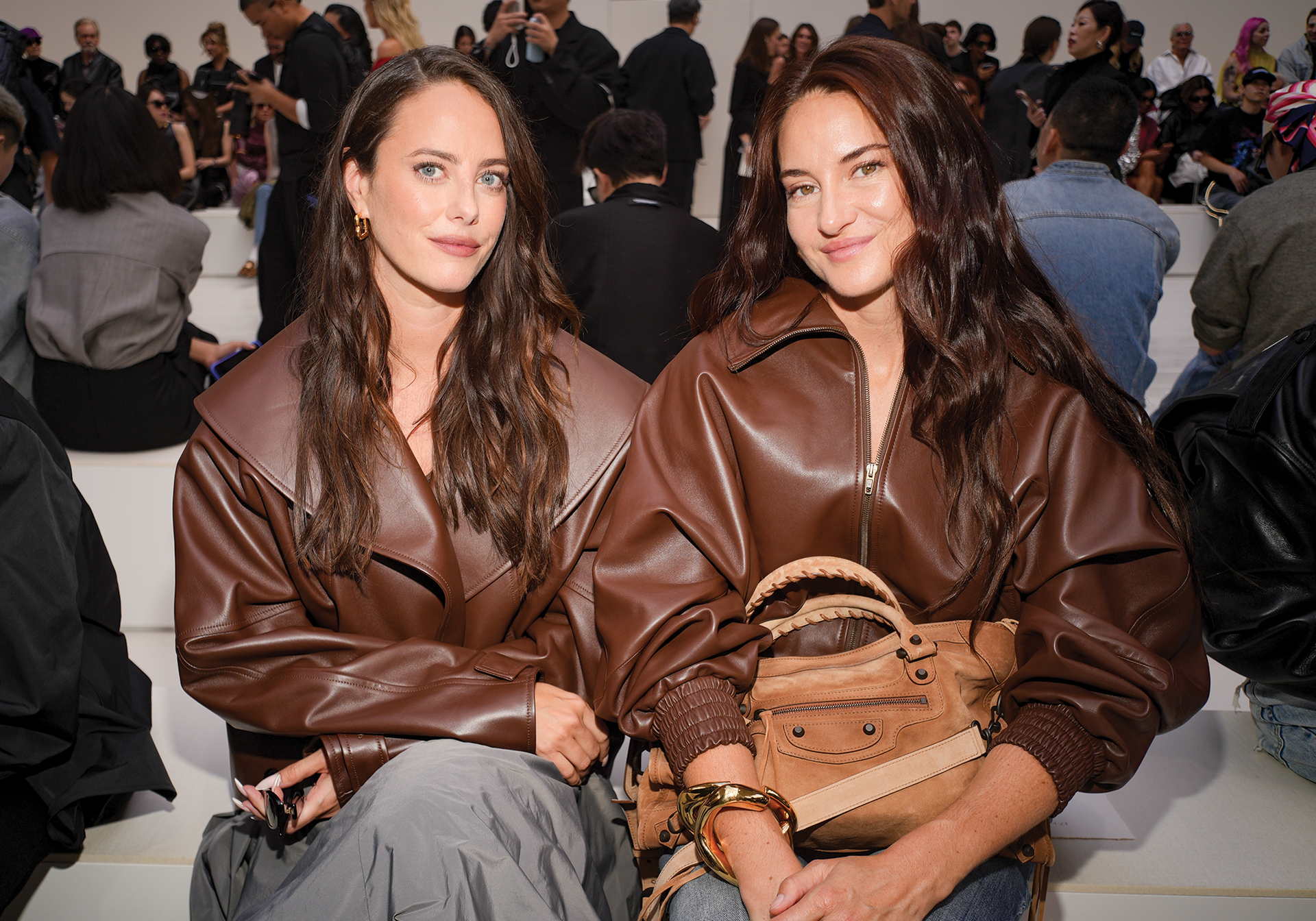 Kaya Scodelario and Shailene Woodley at the Balenciaga fashion show as a part of Paris RTW Spring/Summer 2027 fashion week held at Tennis Club de Paris on October 01, 2026 in Paris, France.