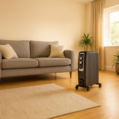 black oil-filled radiator in living room