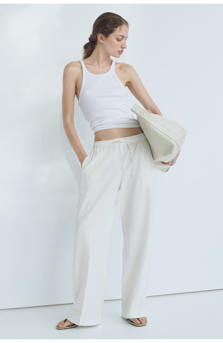 Linen-Blend Drawstring Trousers