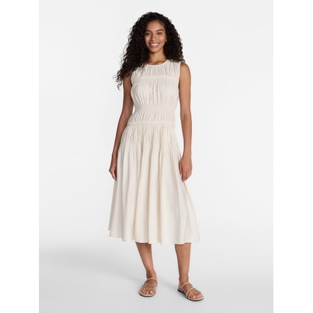 Time and Tru Women's Sleeveless Smocked Midi Dress, Sizes Xs-Xxxl