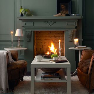 green living rom with fire place