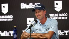 Webb Simpson speaks at the Wells Fargo Championship press conference in 2024