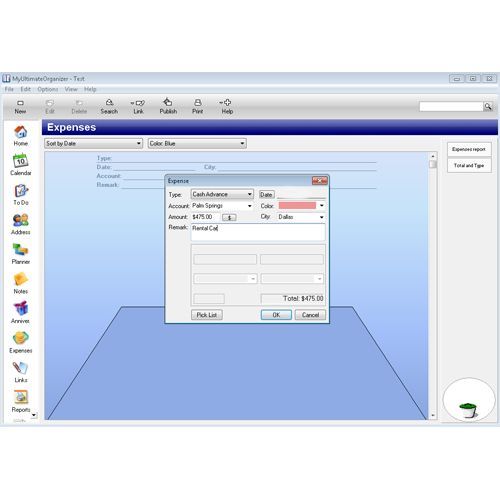 MyUltimateOrganizer helps you organize your spending with a detailed expense report feature.