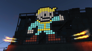 Games like Minecraft - a billboard of Vault Boy in Fallout 4.