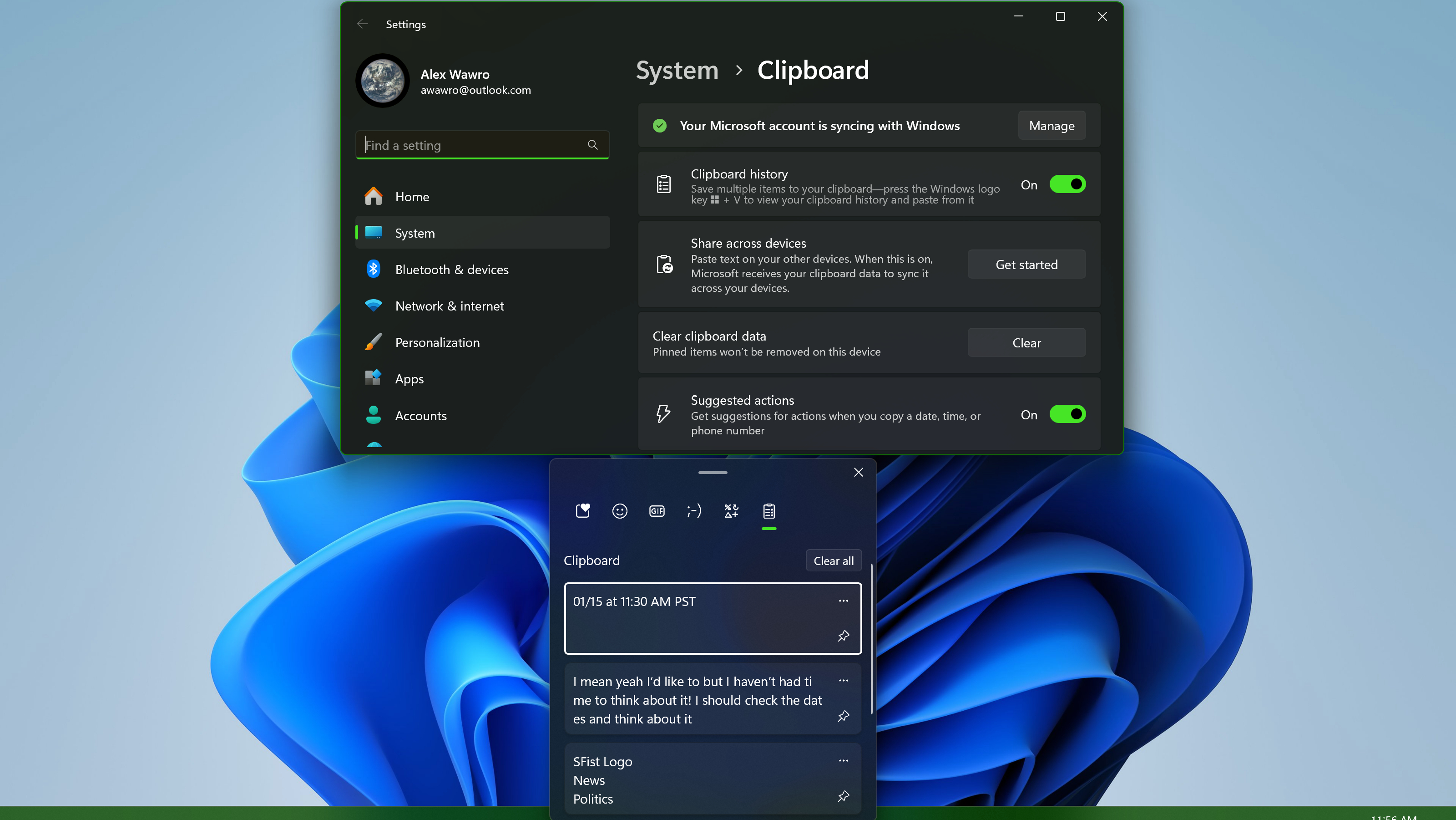 Windows 11 clipboard menu
