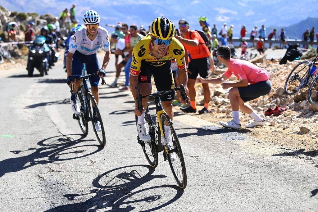 SIERRA DE LA PANDERA SPAIN SEPTEMBER 03 Primoz Roglic of Slovenia and Team Jumbo Visma attacks during the 77th Tour of Spain 2022 Stage 14 a 1603km stage from Montoro to Sierra de La Pandera 1815m LaVuelta22 WorldTour on September 03 2022 in Sierra de La Pandera Spain Photo by Tim de WaeleGetty Images