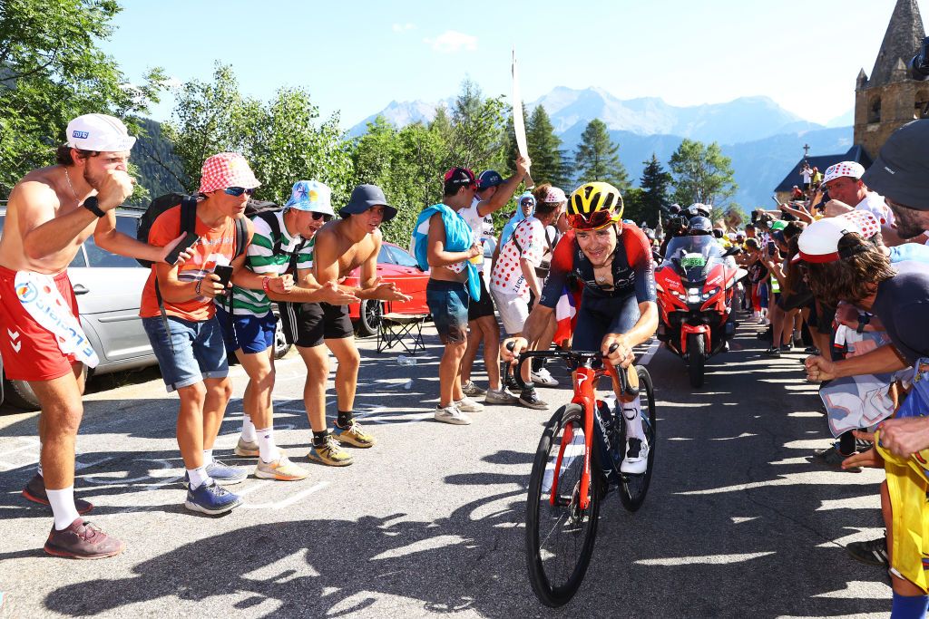 ALPE DHUEZ FRANCE JULY 14 Thomas Pidcock of United Kingdom and Team INEOS Grenadiers attacks in the breakaway during the 109th Tour de France 2022 Stage 12 a 1651km stage from Brianon to LAlpe dHuez 1471m TDF2022 WorldTour on July 14 2022 in Alpe dHuez France Photo by Michael SteeleGetty Images