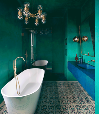 moroccan green and blue bathroom