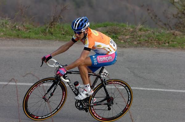 Diego Ulissi (Lampre-ISD) alone in the lead on the final climb.