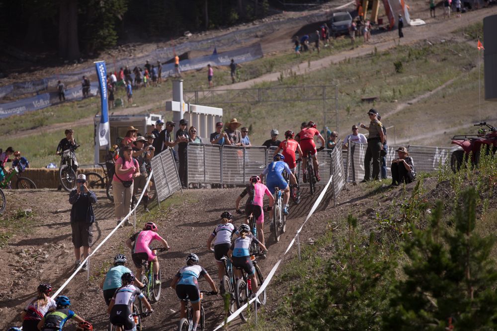 The STXC course features 800 of climbing per lap, which at 9000 elevation, makes for a challenging effort. The pro women were completing laps in roughly three minutes.