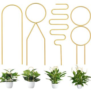 four Small Metal Trellises from Amazon in different shapes with plant photos underneath them