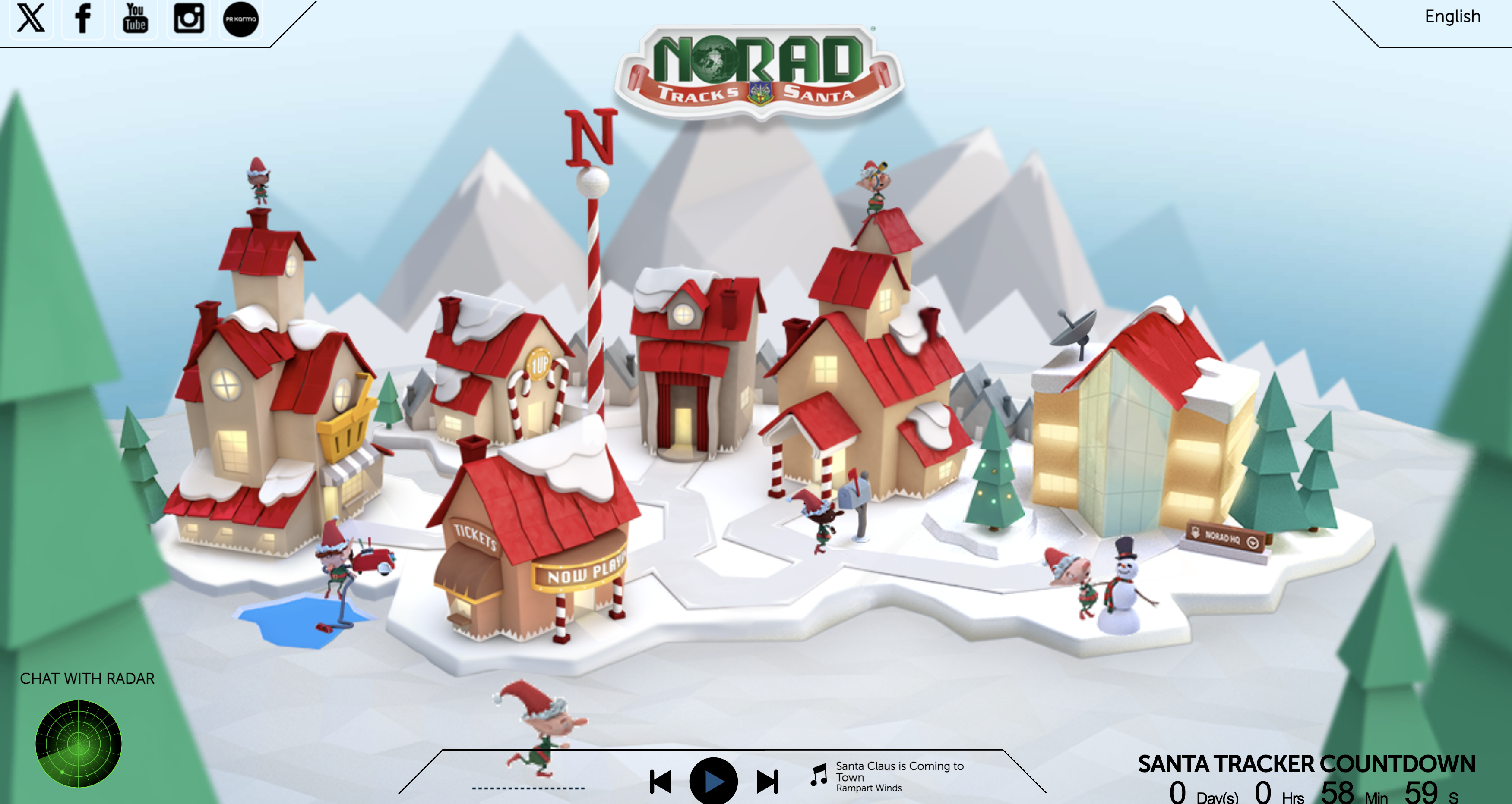 Домашняя страница NORAD Santa Tracker