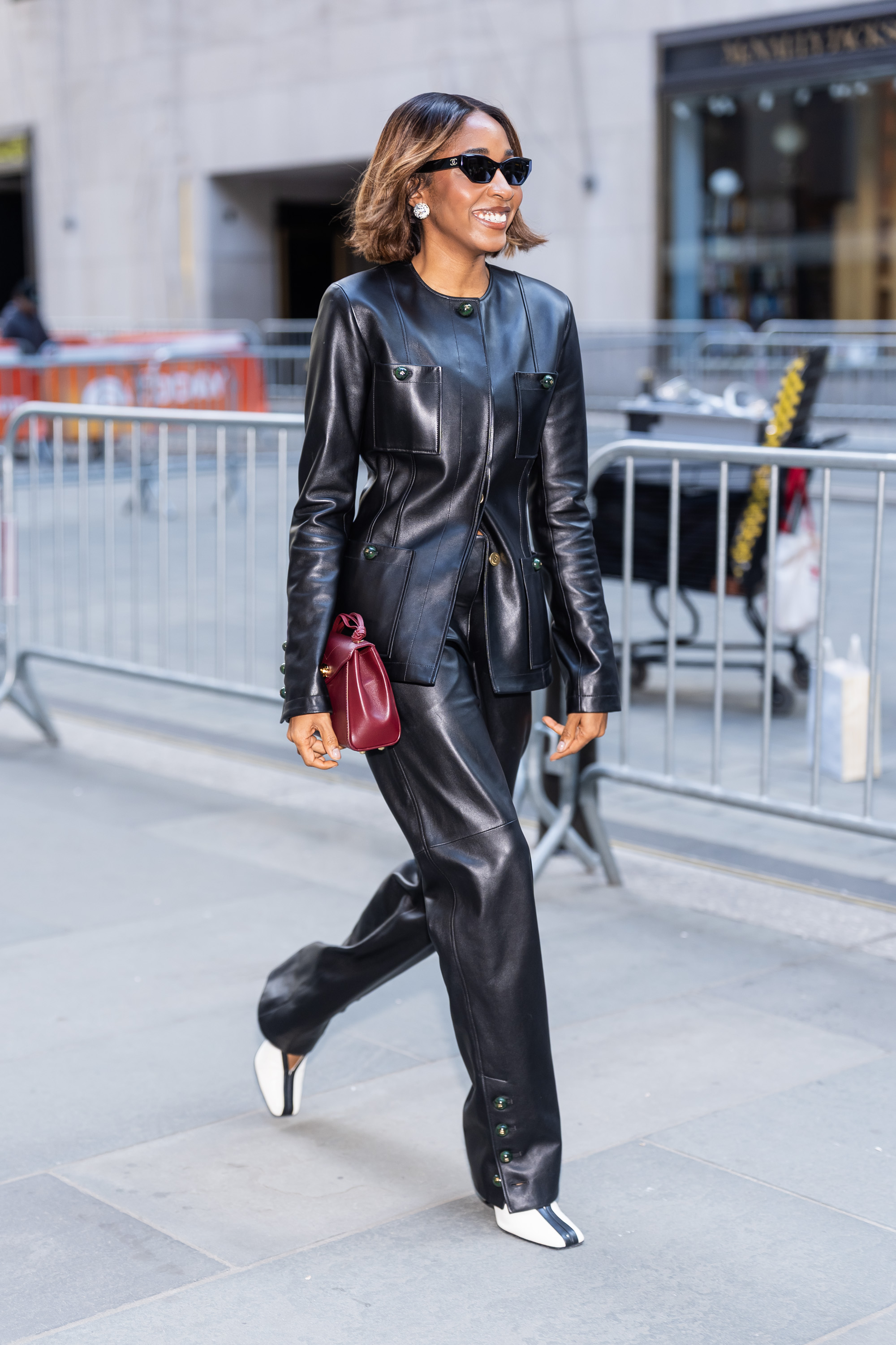 Ayo Edebiri wore a matching leather set from Chanel on April 24