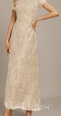 Boat Neck Ankle-Length Lace Evening Dress With Sequins in Champagne, $189 (£148) | JJ's House