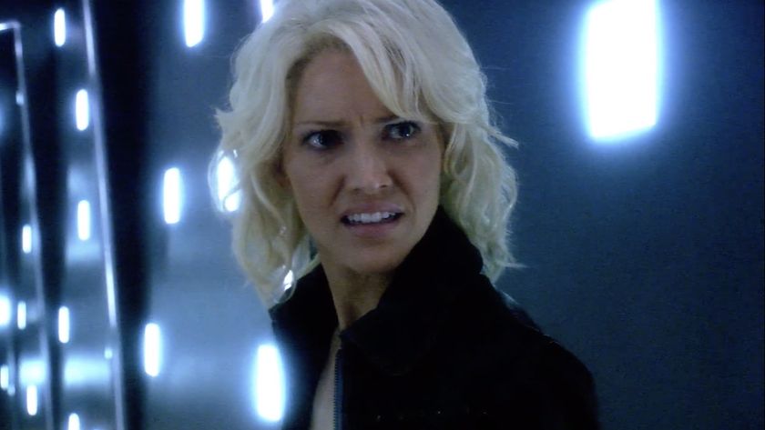 Tricia Helfer as Caprica Six aboard Cylon baseship in Battlestar Galactica