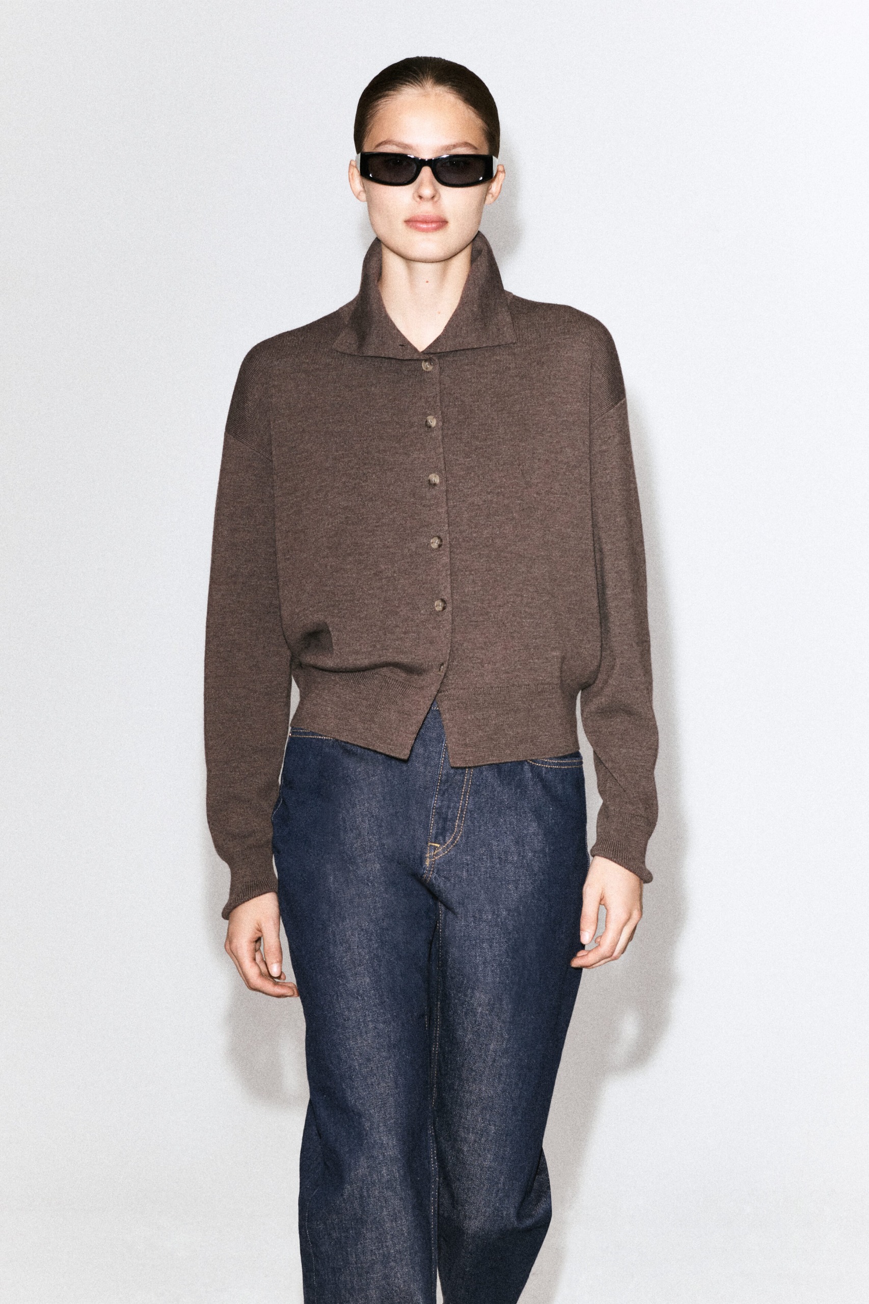 Merino Wool Funnel-Neck Cardigan