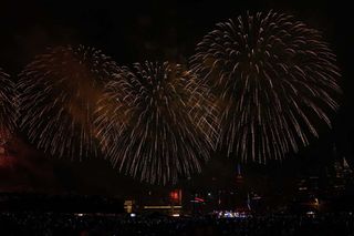 The New York skyline during the 2022 Macy's 4th of July Fireworks Show