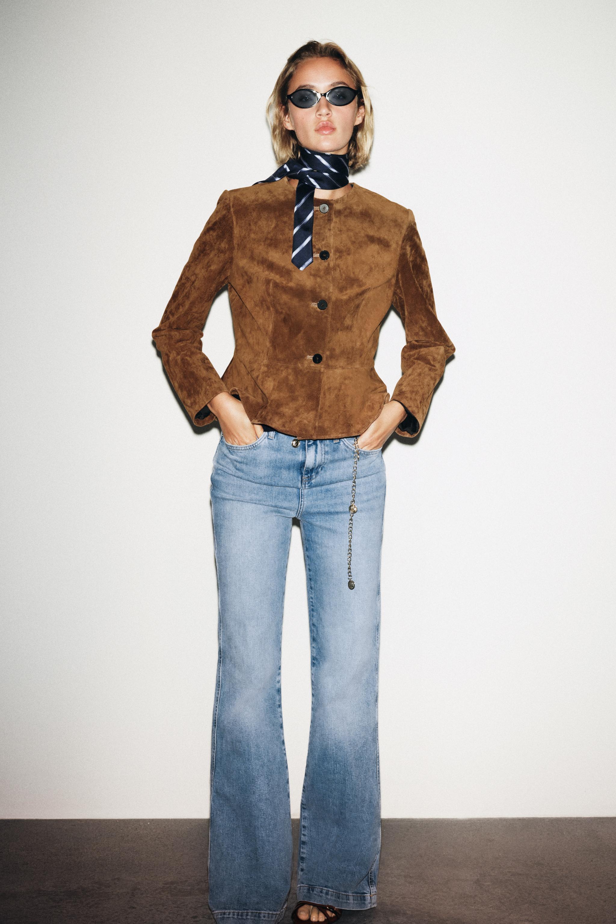 100% Leather Flared Hem Jacket