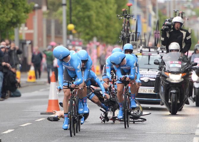The Garmin-Sharp team suffered a disasterous crash in the TTT