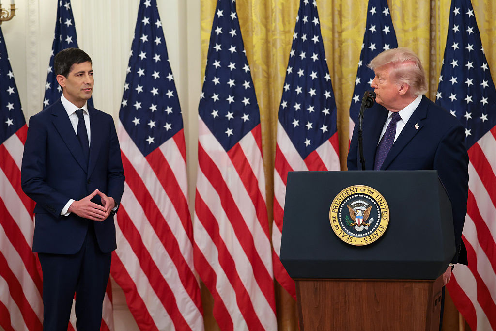 President Donald Trump speaks during the swearing-in ceremony for the new Chairman of the Federal Reserve Kevin Warsh
