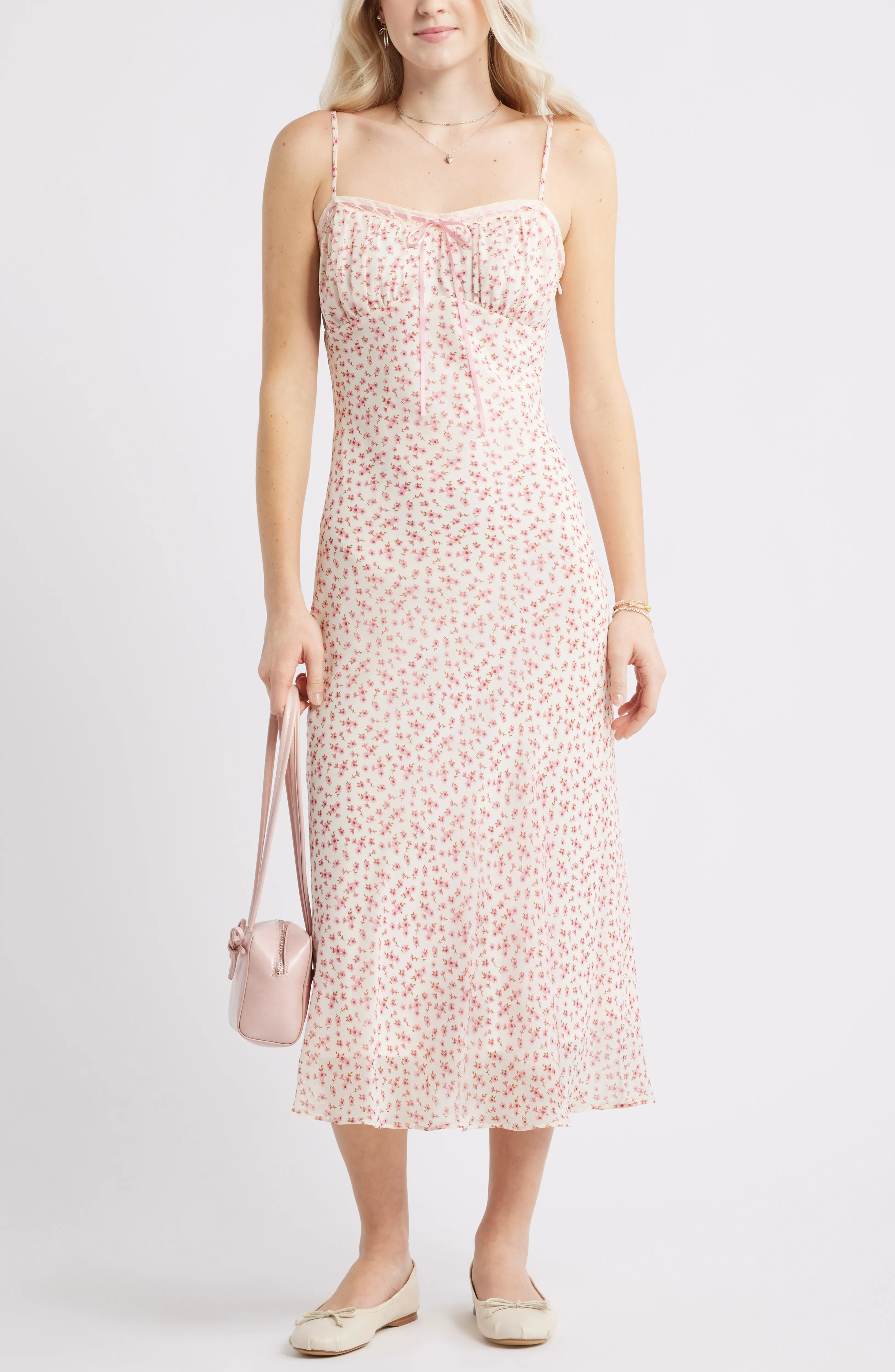 BP., Tie Front Chiffon Midi Dress