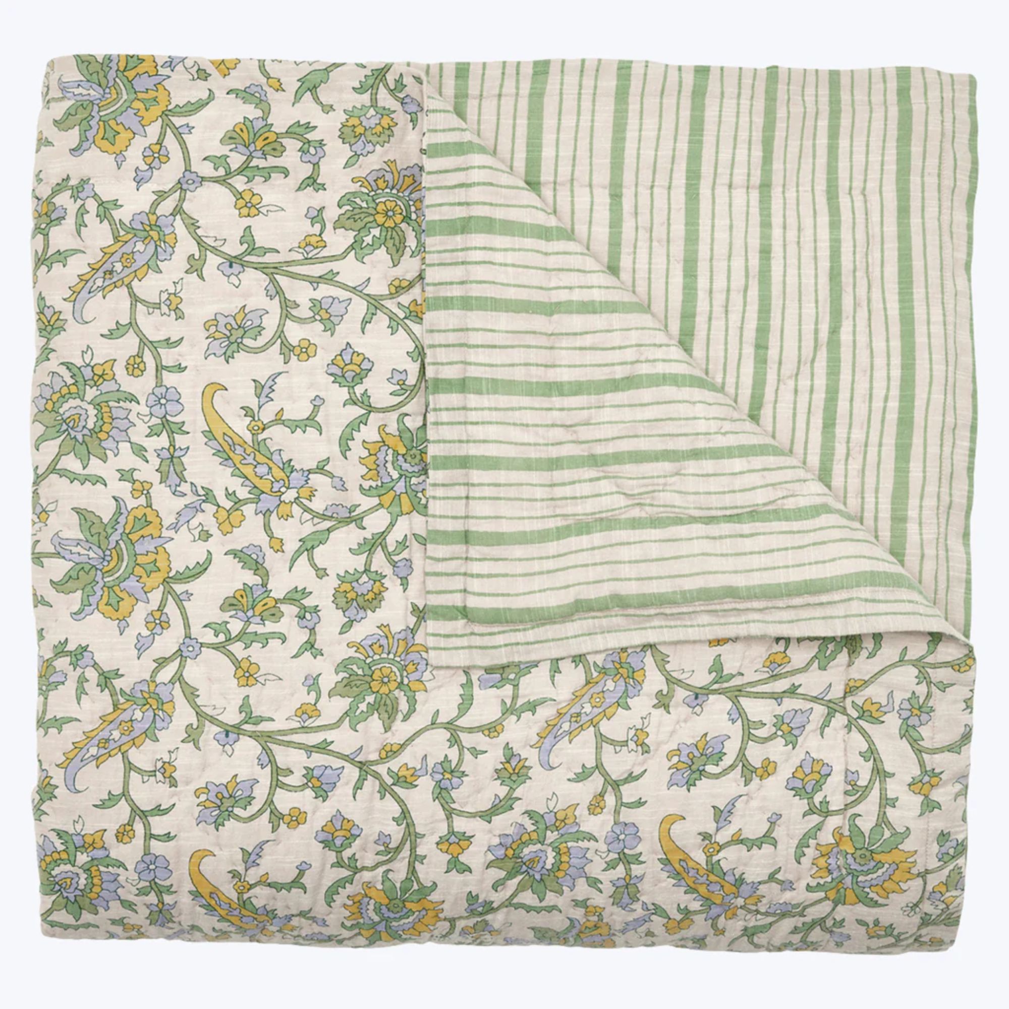 abc green floral quilt