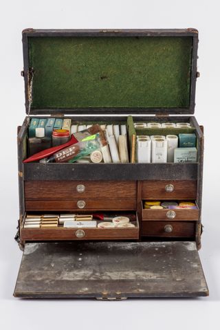 An old movie makeup kit used by William Tuttle